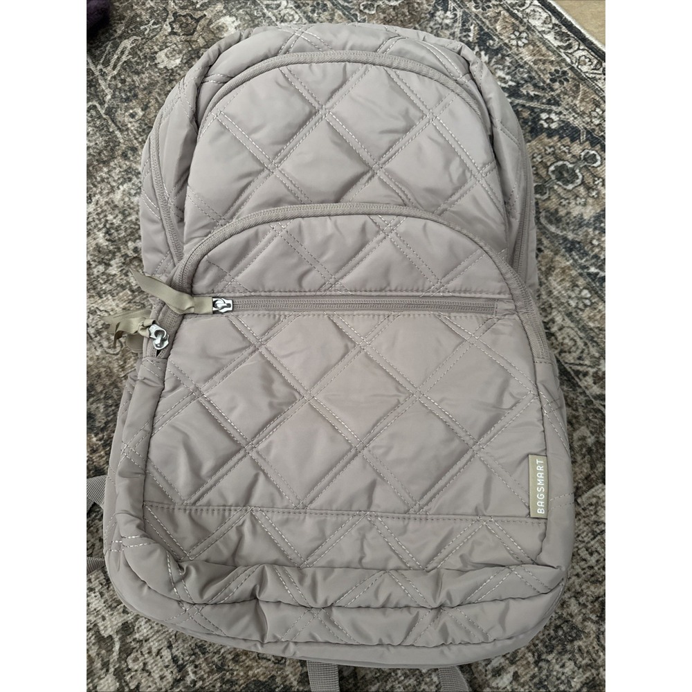 Bagsmart Beige Tan Nylon Quilt Backpack Purse Organizer Laptop Sleeve New NWOT